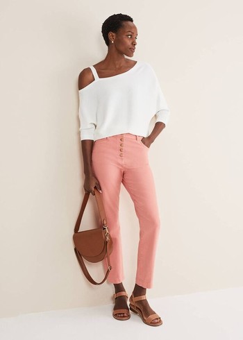 Phase Eight Karlie Button Through Straight Leg Trousers Apricot Australia | UE8097245